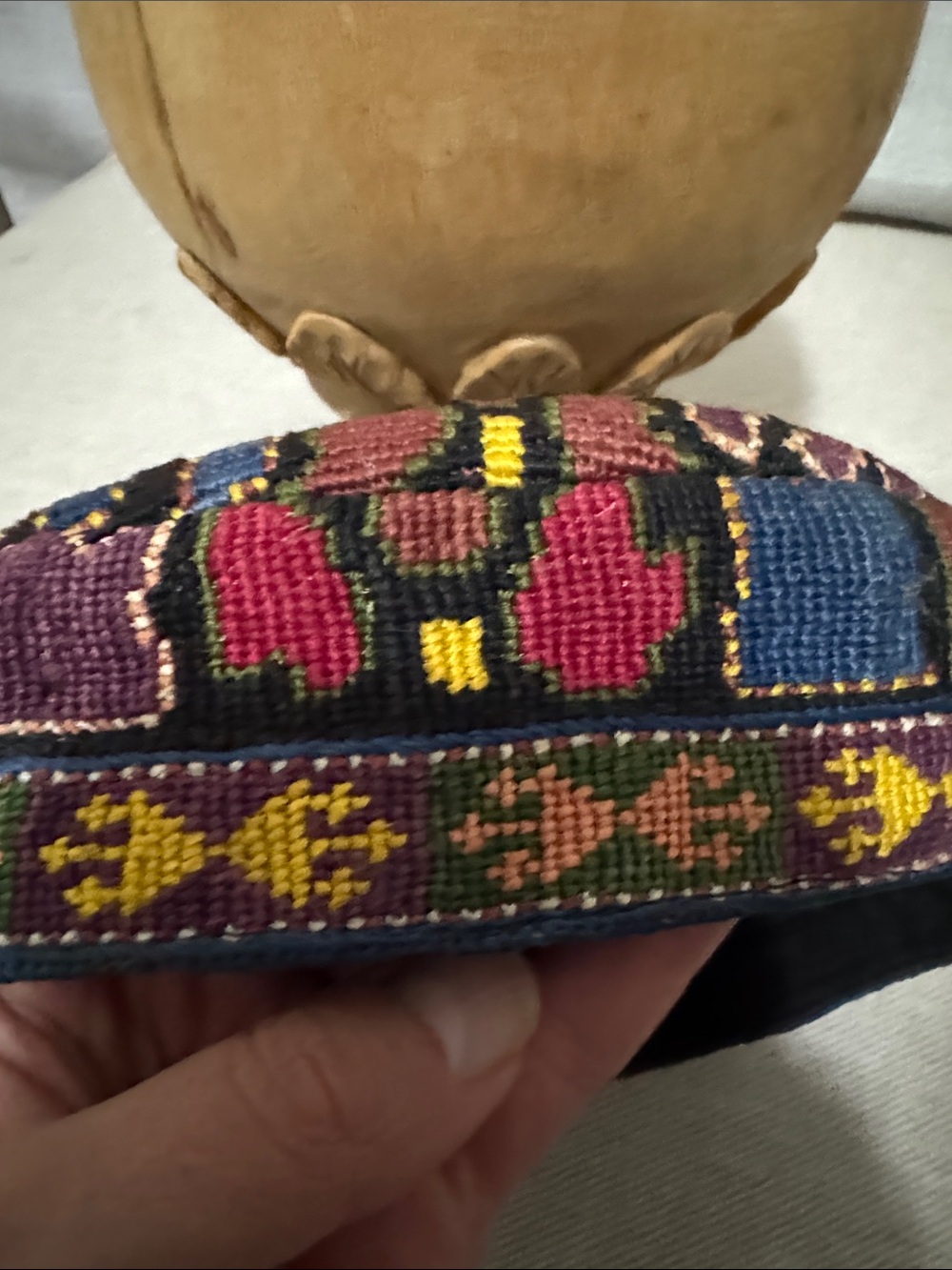Vintage Uzbek Embroidered/Lined Unisex Skull Cap-Asia-Brightly Colored-EUC - Picture 7 of 9